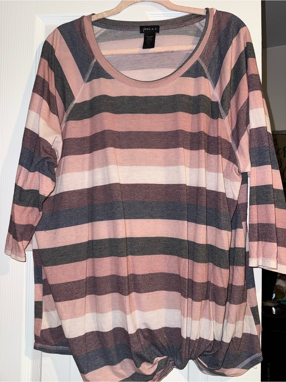 Joie Striped Knot-Hem Tunic in Pink, Charcoal and White